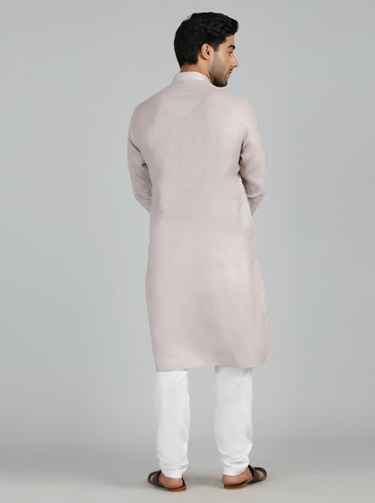Beige Solid Regular Fit Modi Kurta | JadeBlue