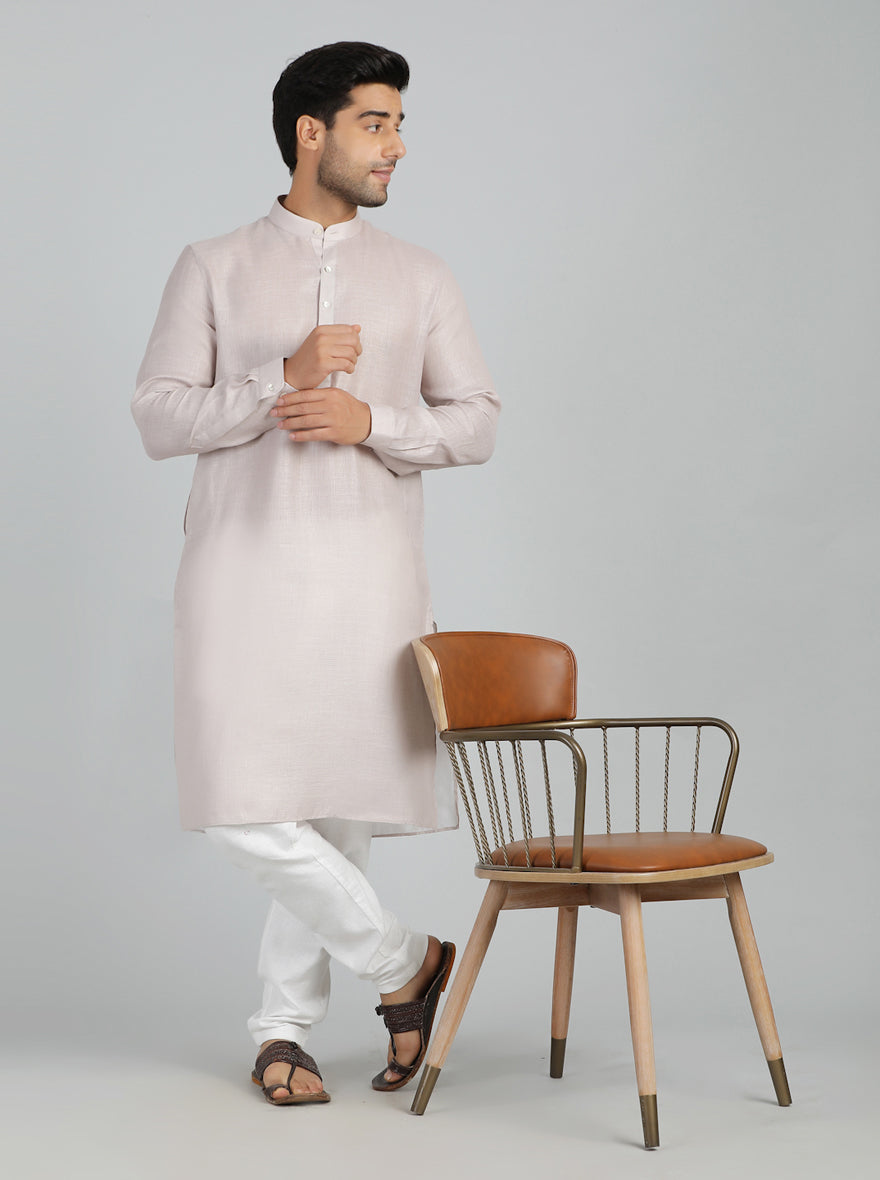 Beige Solid Regular Fit Modi Kurta | JadeBlue
