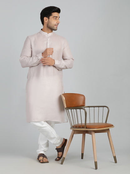 Beige Solid Regular Fit Modi Kurta | JadeBlue