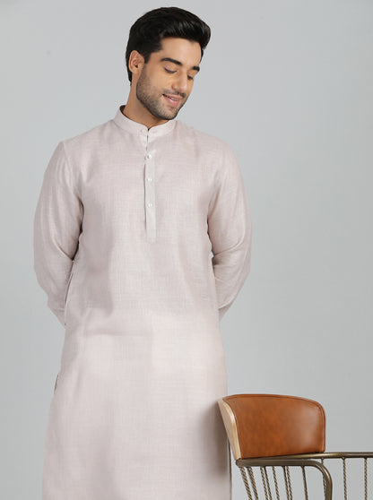 Beige Solid Regular Fit Modi Kurta | JadeBlue