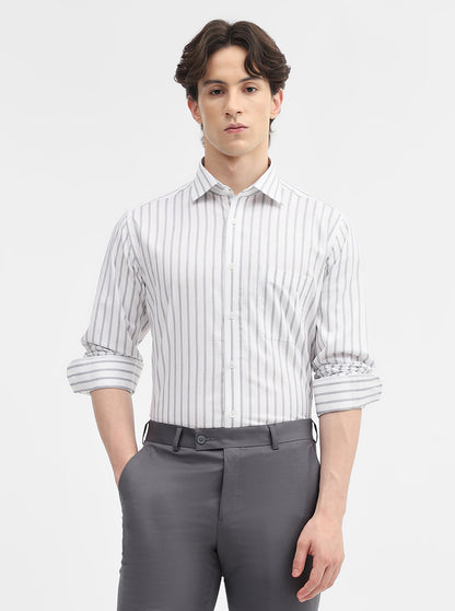 White & Blue Striped Slim Fit Formal Shirt | Metal