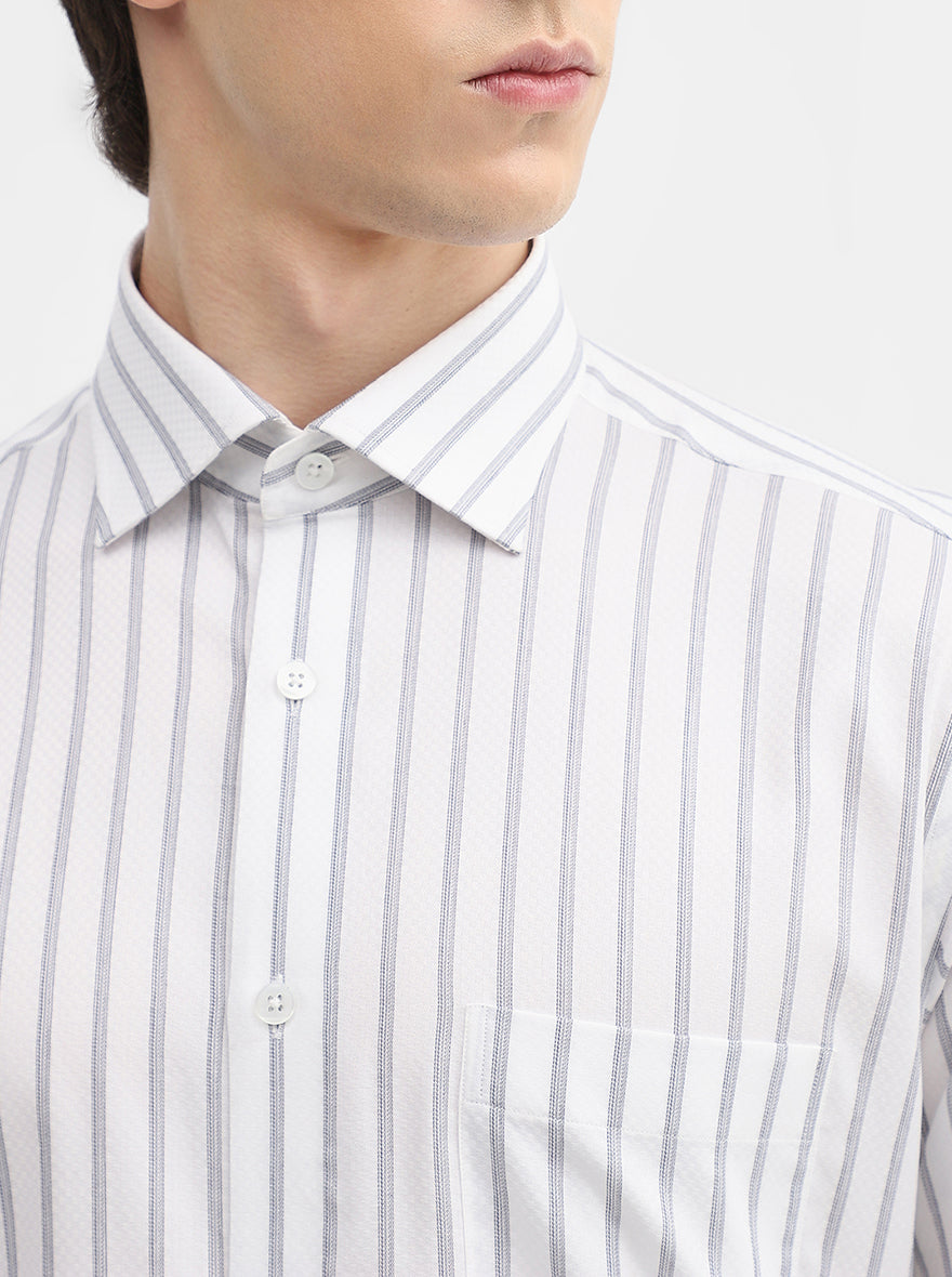 White & Blue Striped Slim Fit Formal Shirt | Metal
