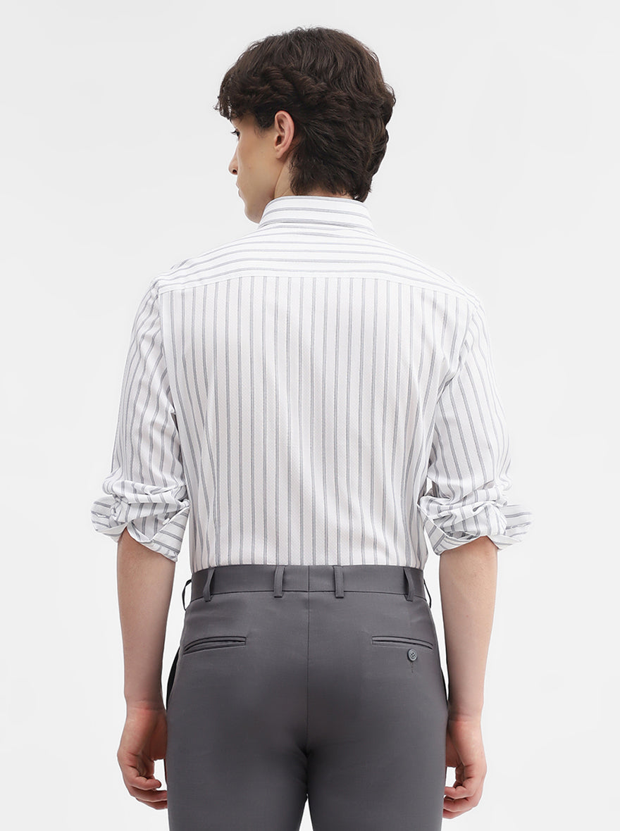White & Blue Striped Slim Fit Formal Shirt | Metal