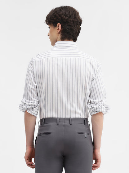 White & Blue Striped Slim Fit Formal Shirt | Metal