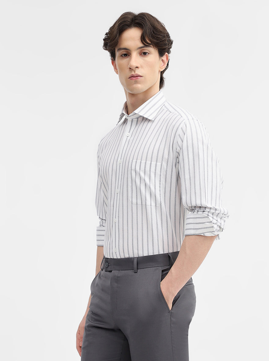 White & Blue Striped Slim Fit Formal Shirt | Metal