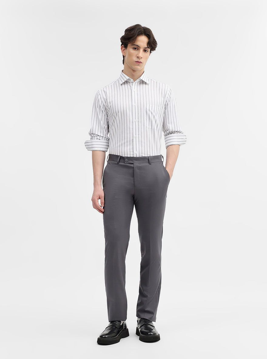 White & Blue Striped Slim Fit Formal Shirt | Metal