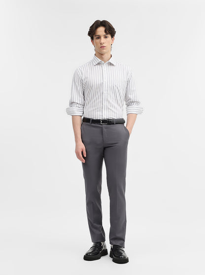 White & Blue Striped Slim Fit Formal Shirt | Metal