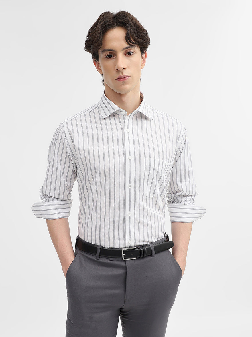 White & Blue Striped Slim Fit Formal Shirt | Metal