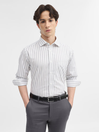 White & Blue Striped Slim Fit Formal Shirt | Metal