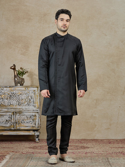 Black Embroidered Kurta Pajama with Koti | TULA