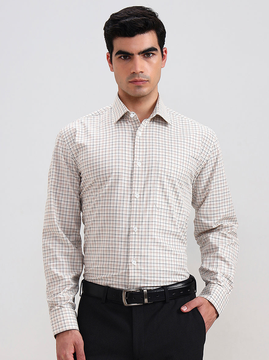 Brown & Blue Checked Regular Fit Formal Shirt | JadeBlue