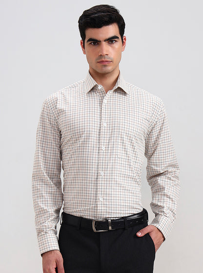 Brown & Blue Checked Regular Fit Formal Shirt | JadeBlue