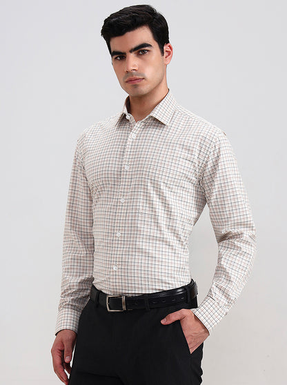 Brown & Blue Checked Regular Fit Formal Shirt | JadeBlue