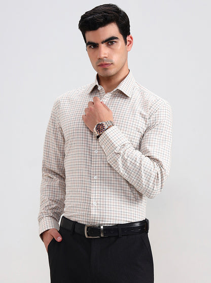 Brown & Blue Checked Regular Fit Formal Shirt | JadeBlue