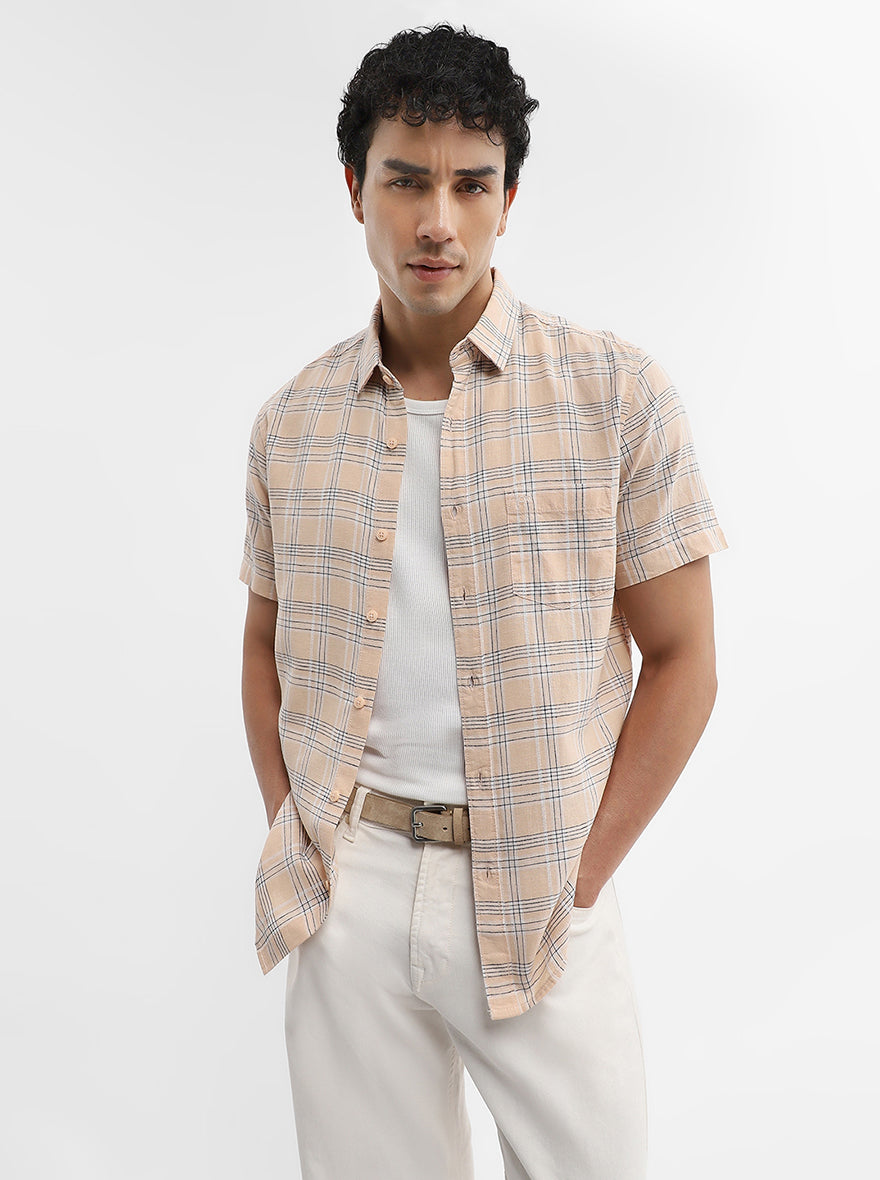 Pink Checked Slim Fit Casual Shirt | JadeBlue