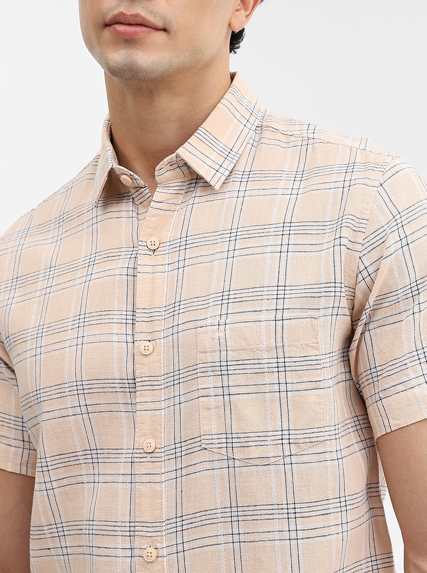 Pink Checked Slim Fit Casual Shirt | JadeBlue