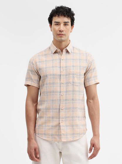 Pink Checked Slim Fit Casual Shirt | JadeBlue
