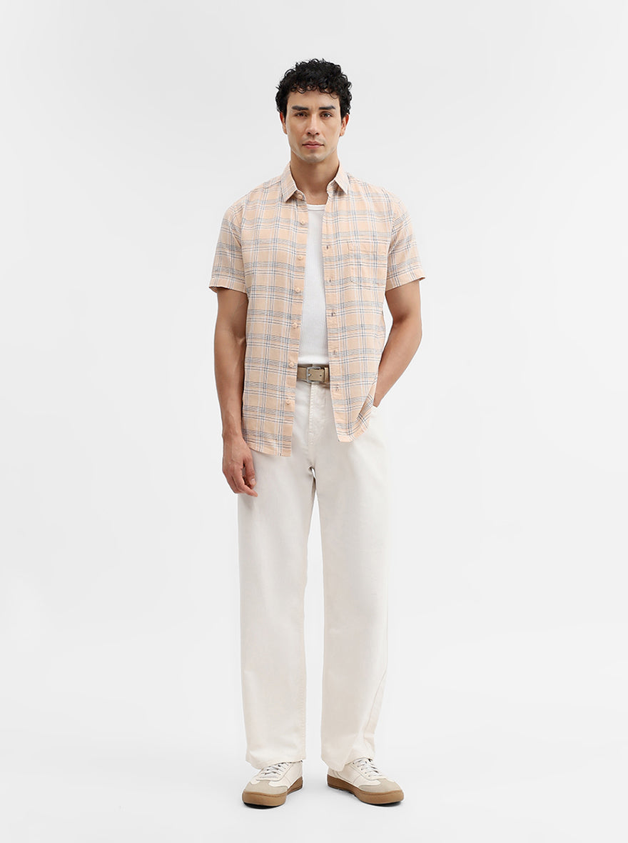 Pink Checked Slim Fit Casual Shirt | JadeBlue
