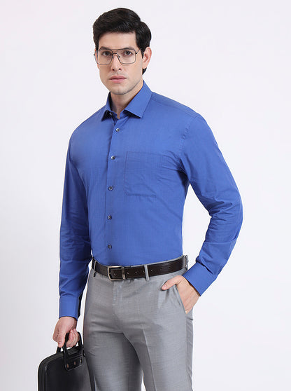 Royal Blue Solid Regular Fit Formal Shirt | JadeBlue