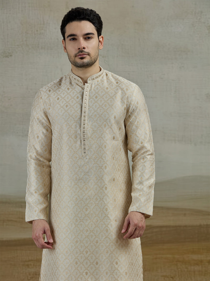 Beige & Golden Embroidered Kurta Pajama | JB X JB