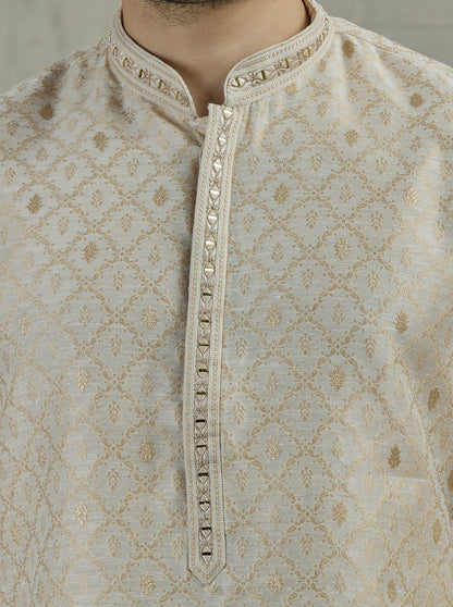 Beige & Golden Embroidered Kurta Pajama | JB X JB
