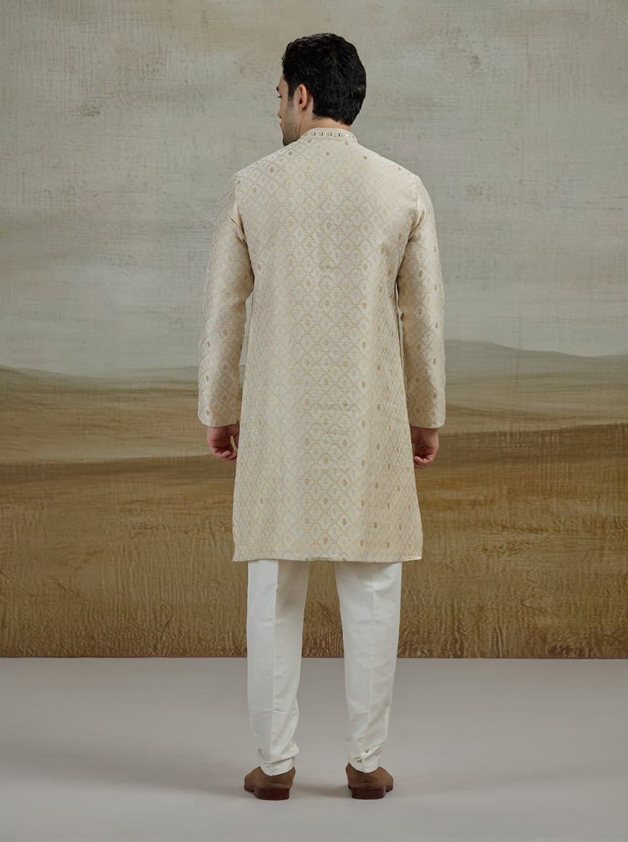 Beige & Golden Embroidered Kurta Pajama | JB X JB
