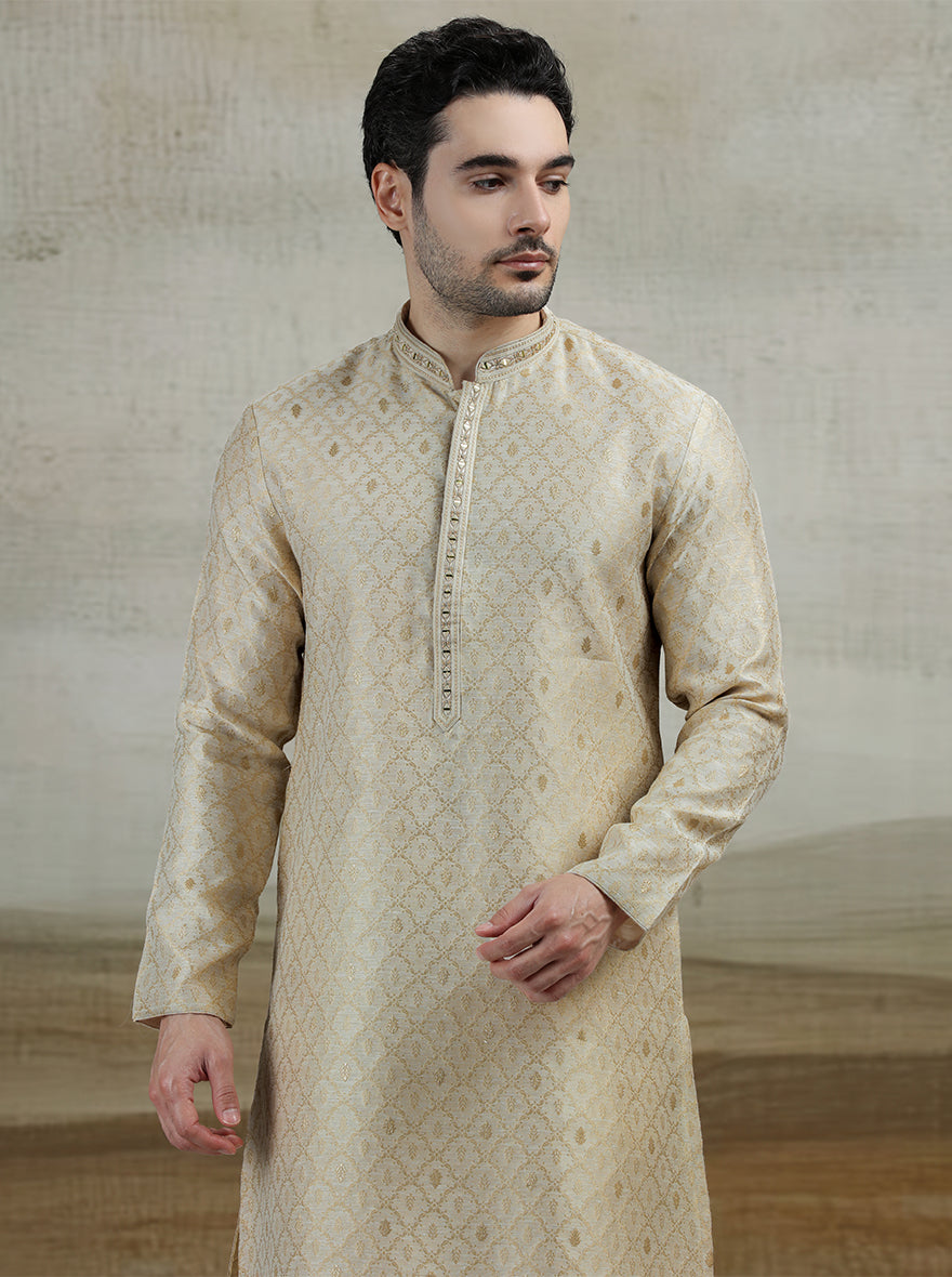 Beige & Golden Embroidered Kurta Pajama | JB X JB