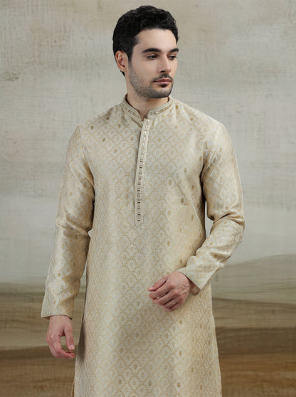 Beige & Golden Embroidered Kurta Pajama | JB X JB