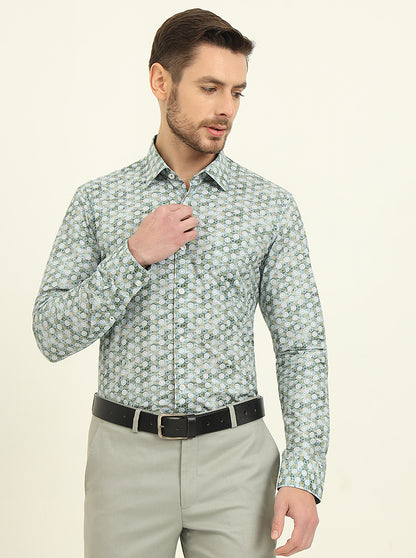 Green Printed Slim Fit Formal Shirt | JadeBlue Youth