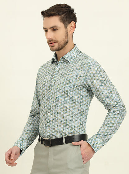 Green Printed Slim Fit Formal Shirt | JadeBlue Youth