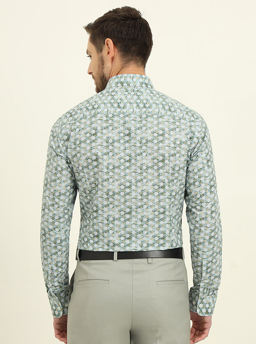 Green Printed Slim Fit Formal Shirt | JadeBlue Youth