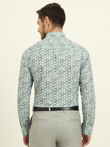 Green Printed Slim Fit Formal Shirt | JadeBlue Youth