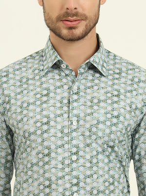 Green Printed Slim Fit Formal Shirt | JadeBlue Youth