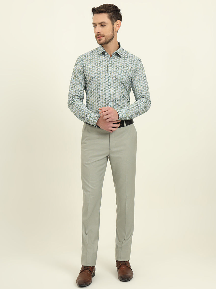 Green Printed Slim Fit Formal Shirt | JadeBlue Youth