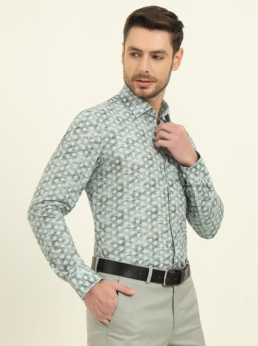 Green Printed Slim Fit Formal Shirt | JadeBlue Youth