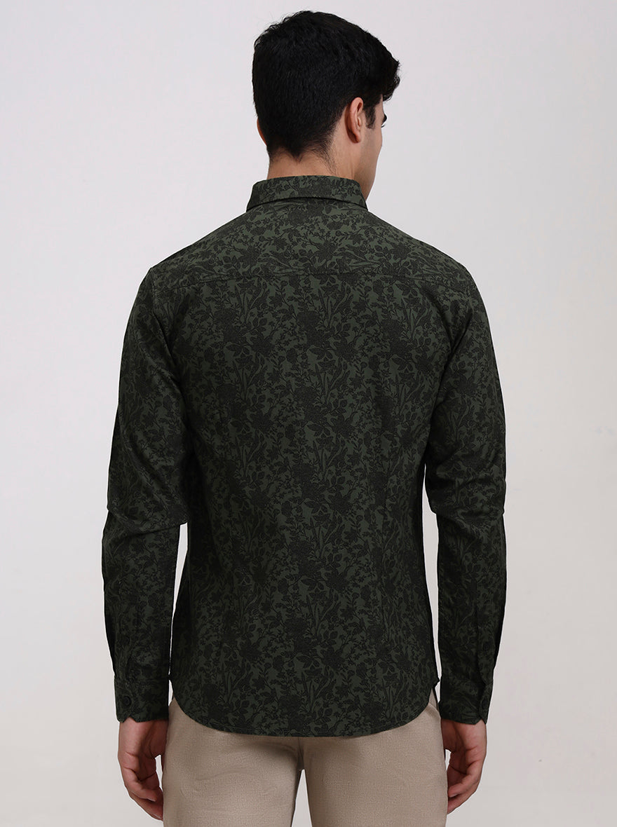 Green Printed Slim Fit Casual Shirt | Greenfibre
