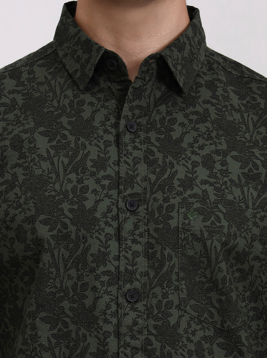 Green Printed Slim Fit Casual Shirt | Greenfibre