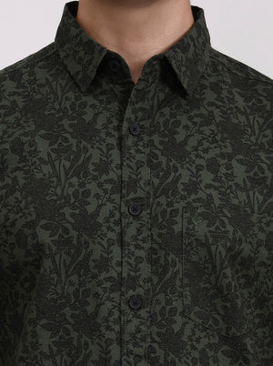 Green Printed Slim Fit Casual Shirt | Greenfibre