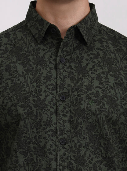 Green Printed Slim Fit Casual Shirt | Greenfibre