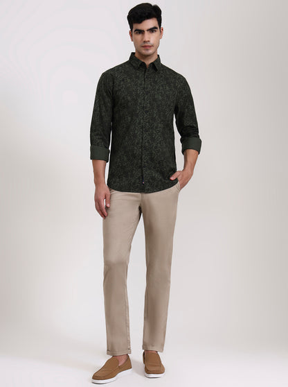 Green Printed Slim Fit Casual Shirt | Greenfibre