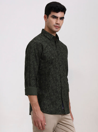 Green Printed Slim Fit Casual Shirt | Greenfibre
