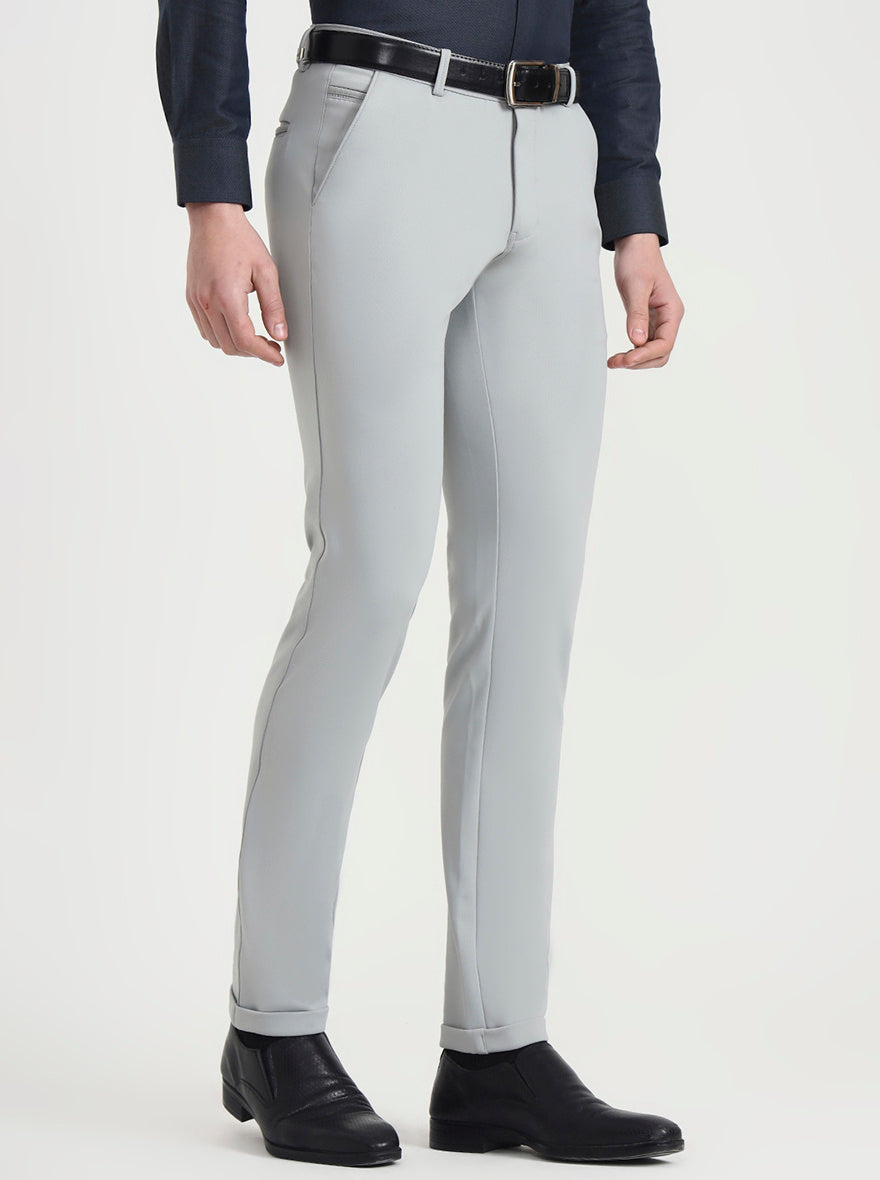 Light Grey Solid Slim Fit Club Wear Trouser | Wyre