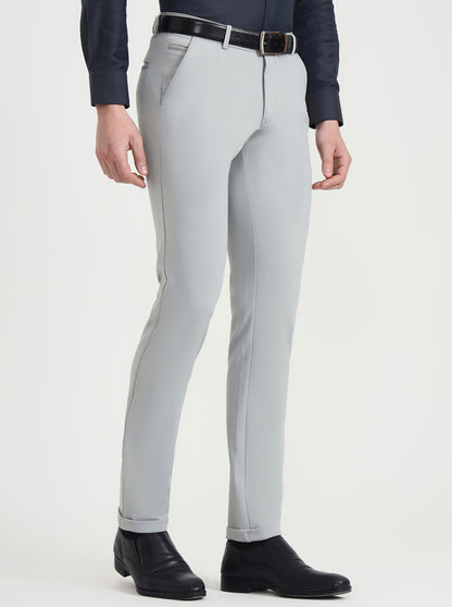 Light Grey Solid Slim Fit Club Wear Trouser | Wyre