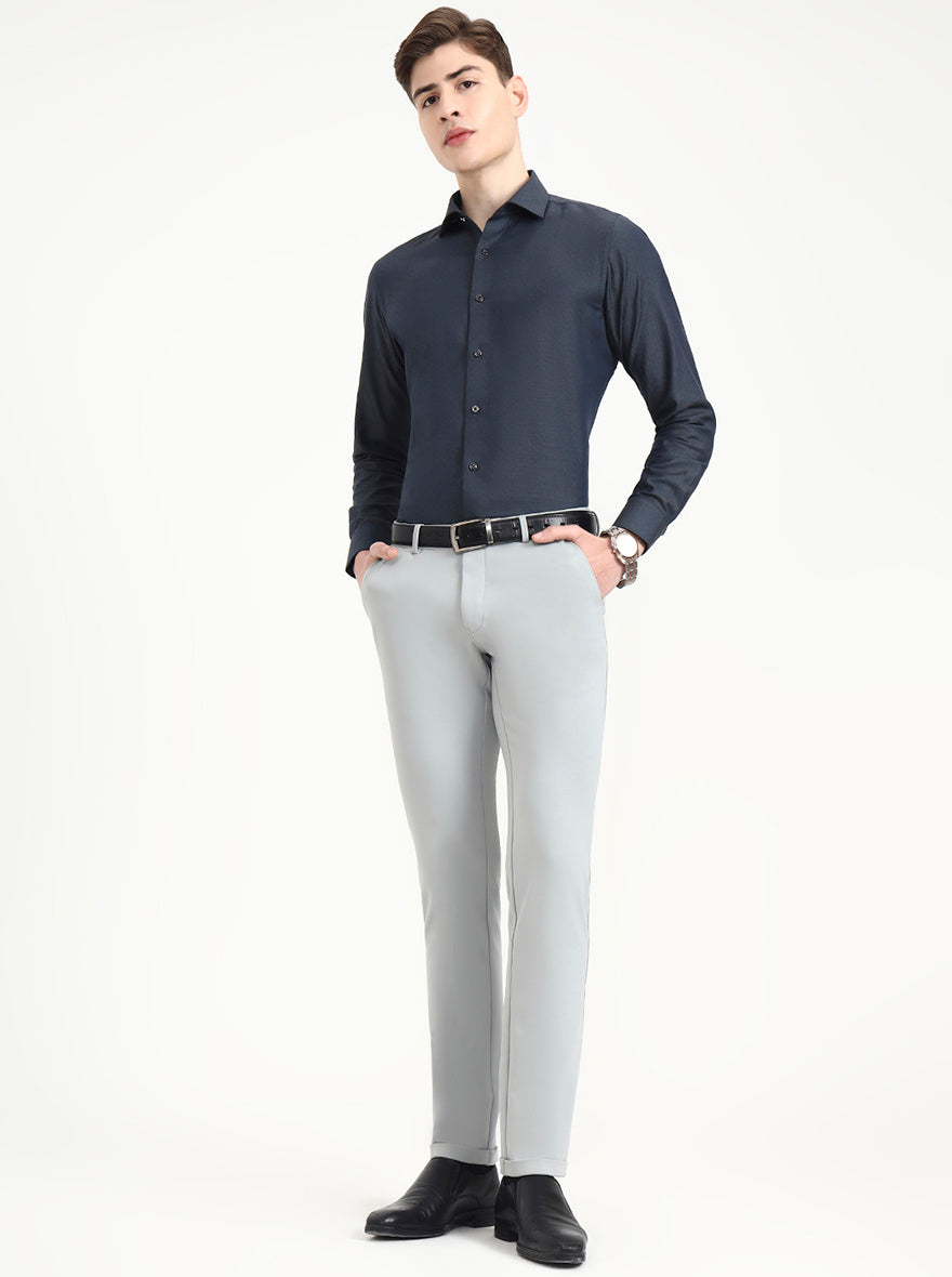 Light Grey Solid Slim Fit Club Wear Trouser | Wyre