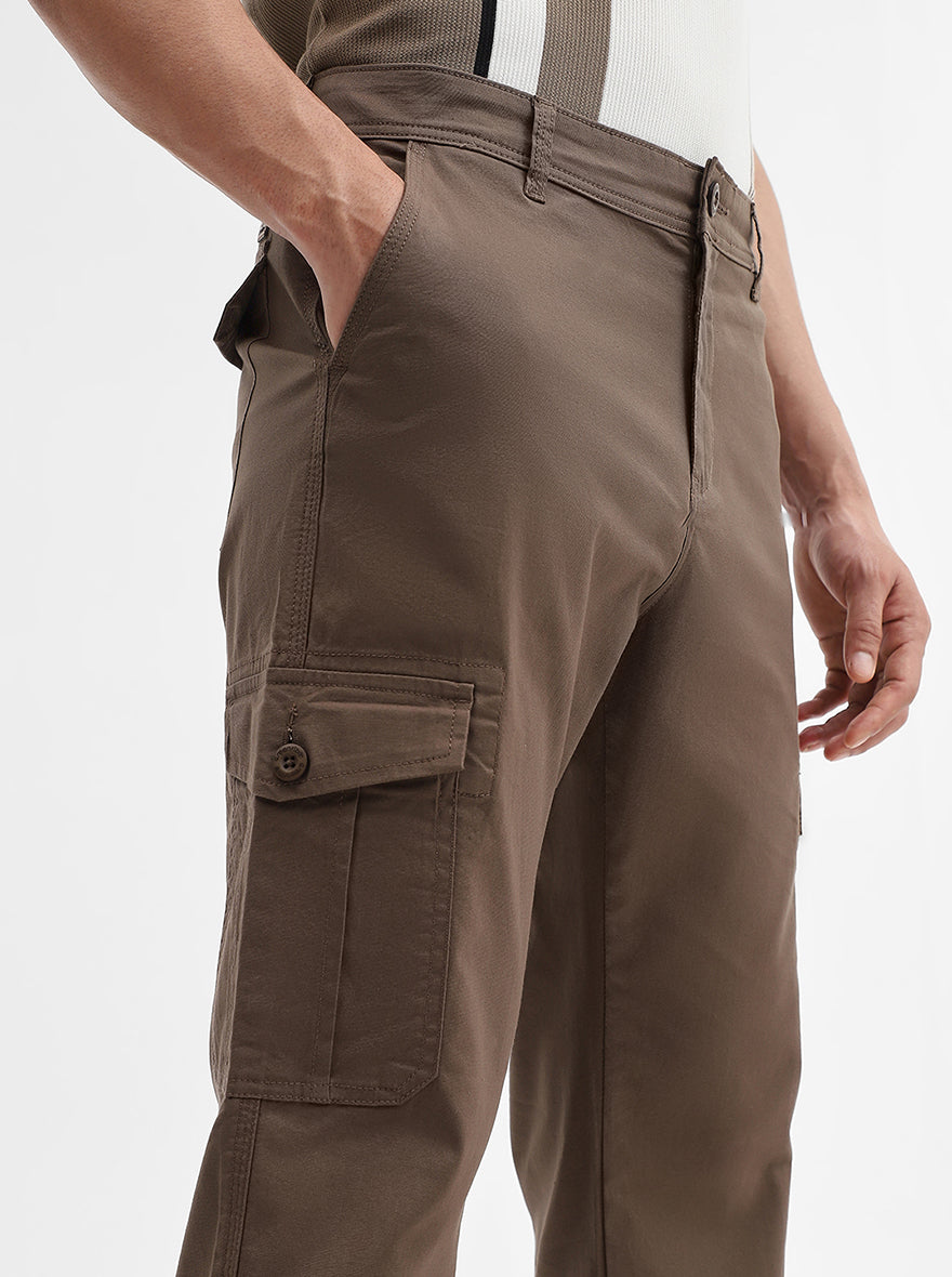 Brown Solid Slim Fit Cargo Pant | Greenfibre