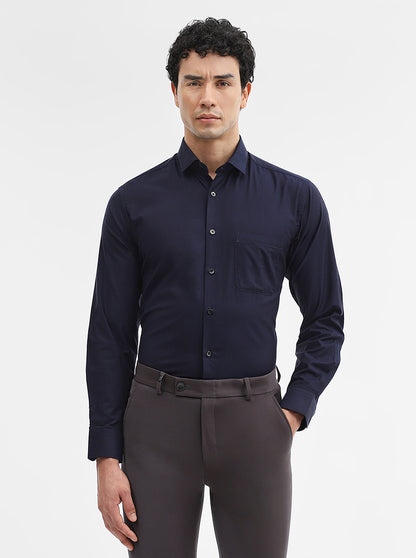 Navy Blue Solid Slim Fit Formal Shirt | Metal