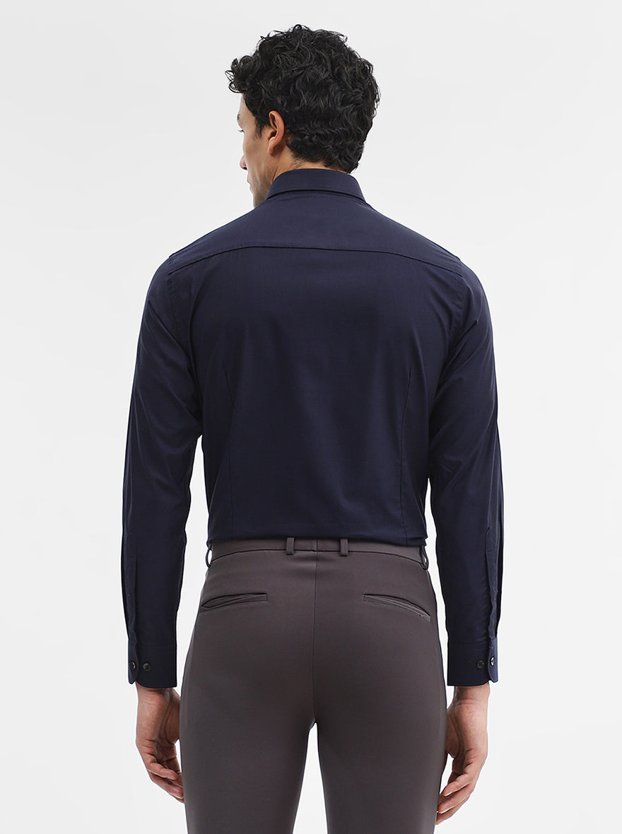 Navy Blue Solid Slim Fit Formal Shirt | Metal