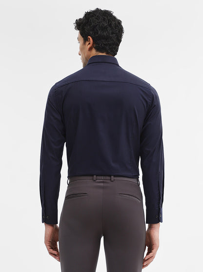 Navy Blue Solid Slim Fit Formal Shirt | Metal
