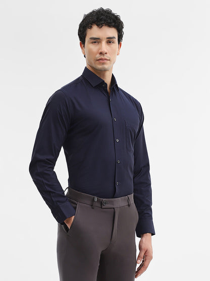 Navy Blue Solid Slim Fit Formal Shirt | Metal