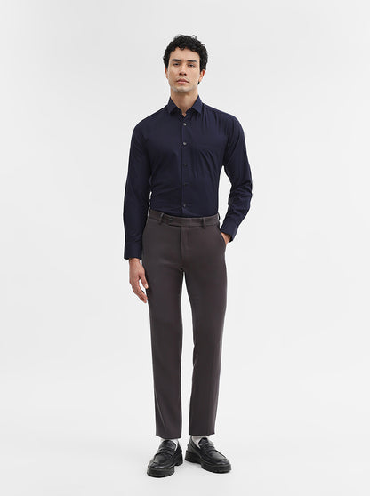 Navy Blue Solid Slim Fit Formal Shirt | Metal